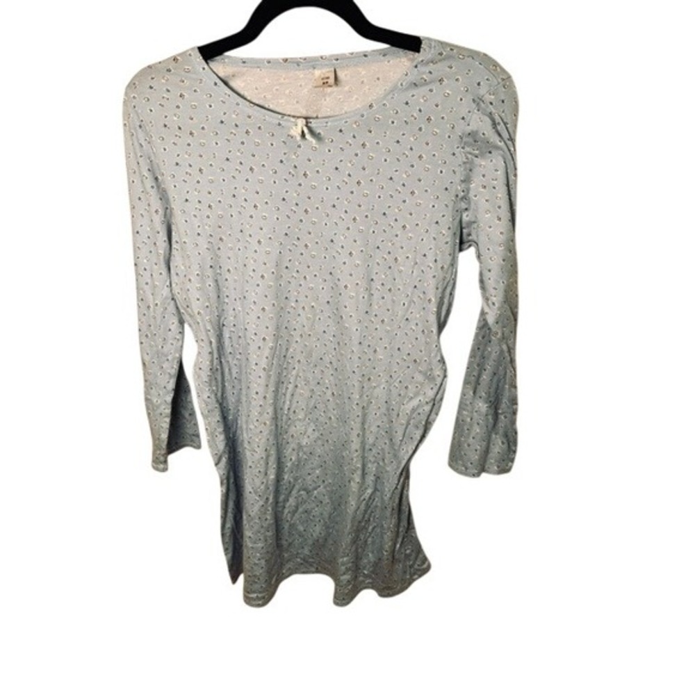 1980s Calida Nightgown Light Blue Cotton Floral Ditsy Print Sleep Shirt XS 31700